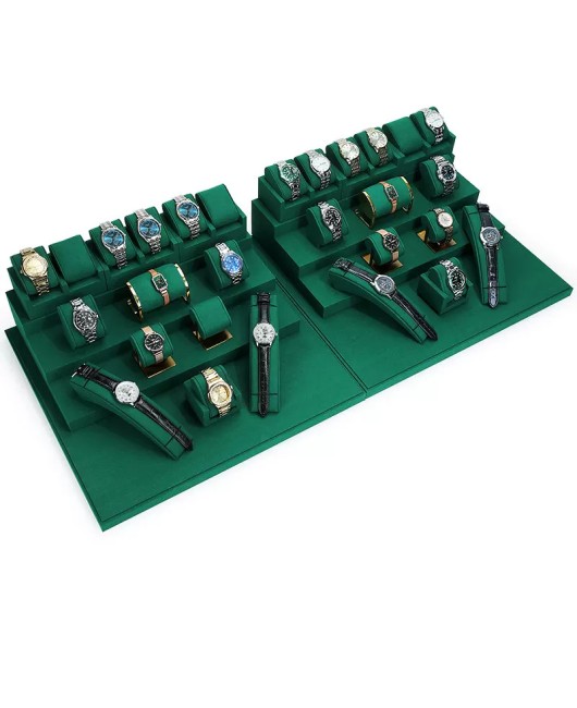 Popular Modern Dark Green Velvet Watch Display Sets For Sale