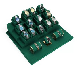 Popular Retail Dark Green Velvet Watch Display Sets For Sale