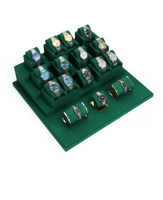 Popular Retail Dark Green Velvet Watch Display Sets For Sale