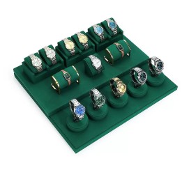 Premium Dark Green Velvet Watch Showcase Display Set