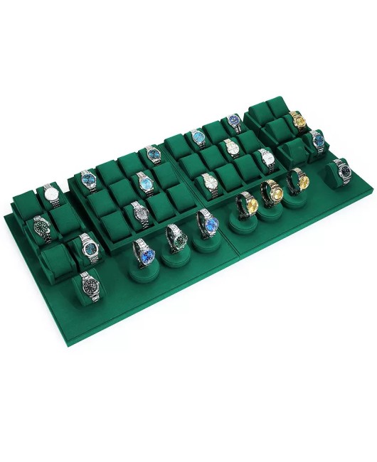 Premium New Dark Green Velvet Watch Display Sets For Sale