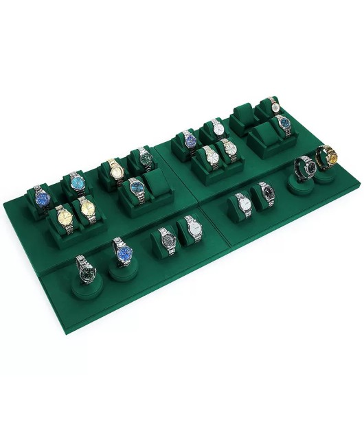 Retail Dark Green Velvet Watch Showcase Display Set