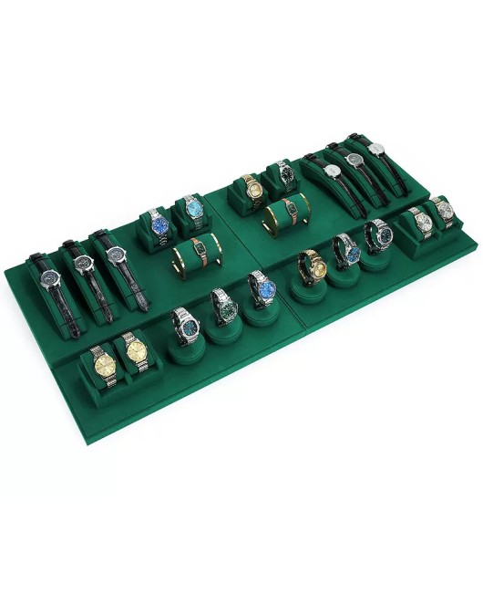 Wholesale Dark Green Velvet Watch Showcase Display Set