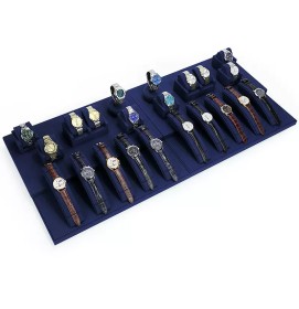 High End Navy Blue Velvet Watch Showcase Display Set