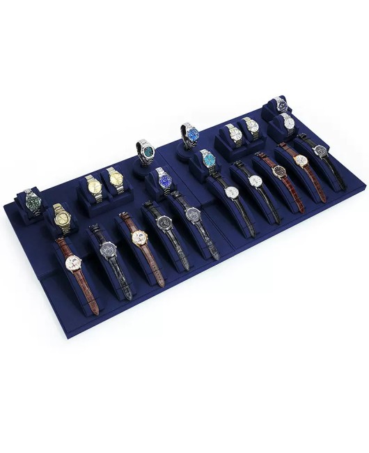 High End Navy Blue Velvet Watch Showcase Display Set