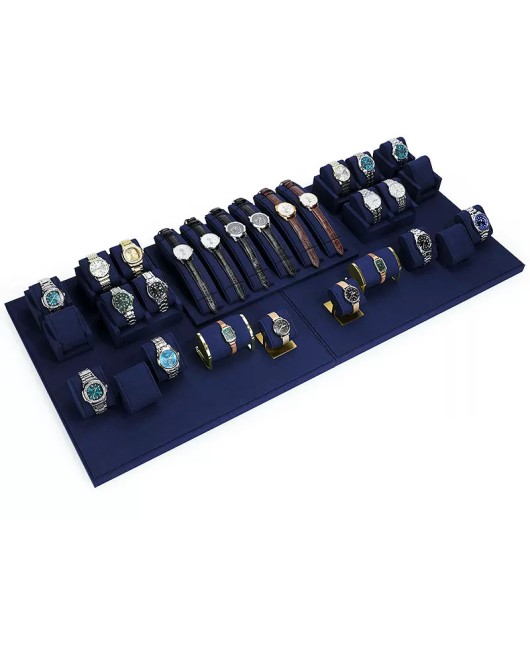 High End New Navy Blue Velvet Watch Display Set
