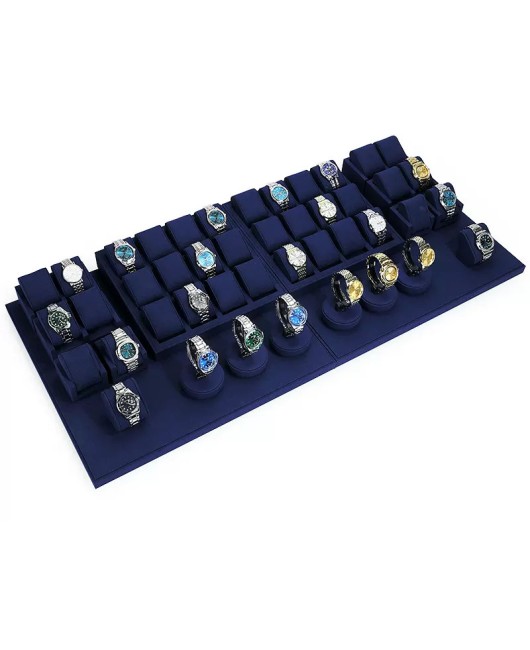 High End New Navy Blue Velvet Watch Showcase Display Set