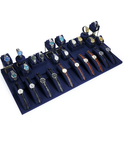 Hot Sale Luxury Navy Blue Velvet Watch Display Set