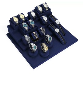 Luxury Navy Blue Velvet Watch Showcase Display Set