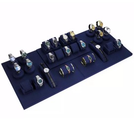 Luxury New Navy Blue Velvet Watch Showcase Display Set