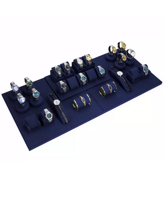 Luxury New Navy Blue Velvet Watch Showcase Display Set