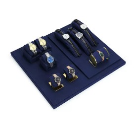Navy Blue Velvet Watch Showcase Display Set