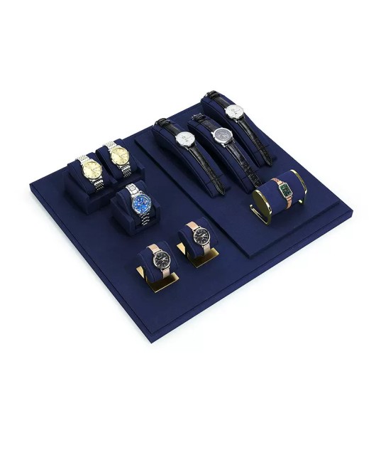 Navy Blue Velvet Watch Showcase Display Set
