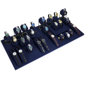 New Luxury Navy Blue Velvet Watch Display Set