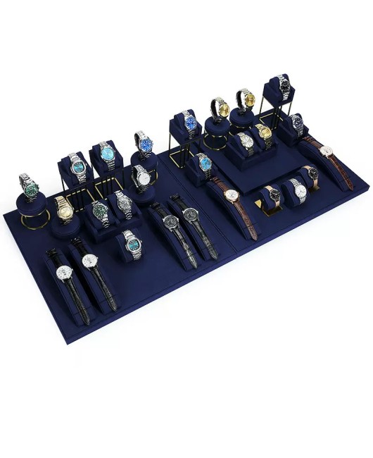 New Luxury Navy Blue Velvet Watch Display Set