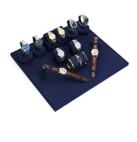 New Navy Blue Velvet Watch Showcase Display Set