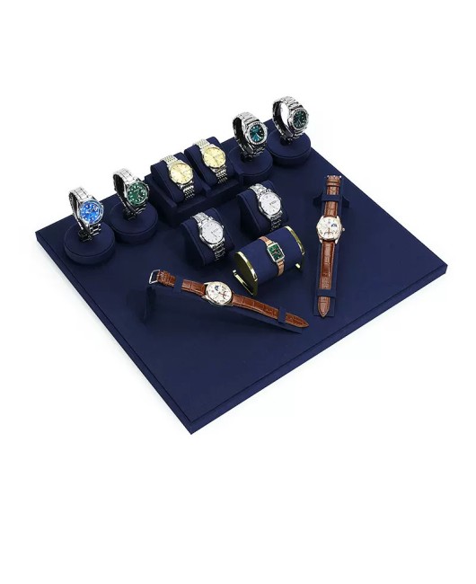 New Navy Blue Velvet Watch Showcase Display Set