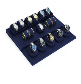 Popular Navy Blue Velvet Watch Showcase Display Set