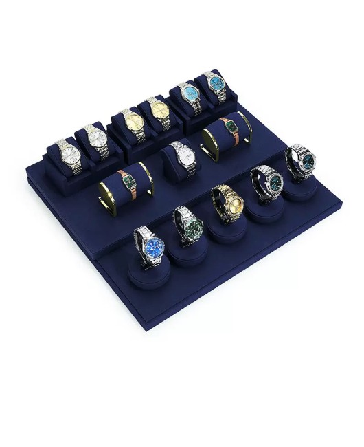 Popular Navy Blue Velvet Watch Showcase Display Set
