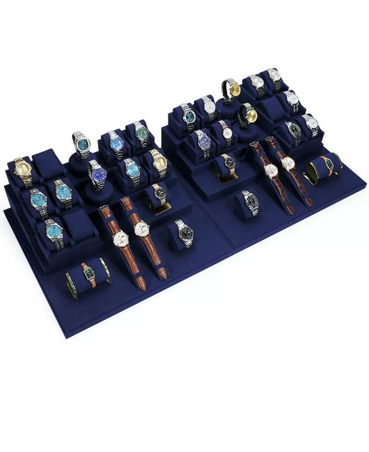 Popular New Navy Blue Velvet Watch Showcase Display Set