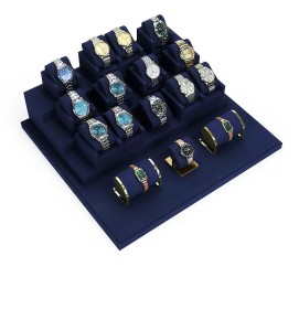 Popular Retail New Navy Blue Velvet Watch Display Set