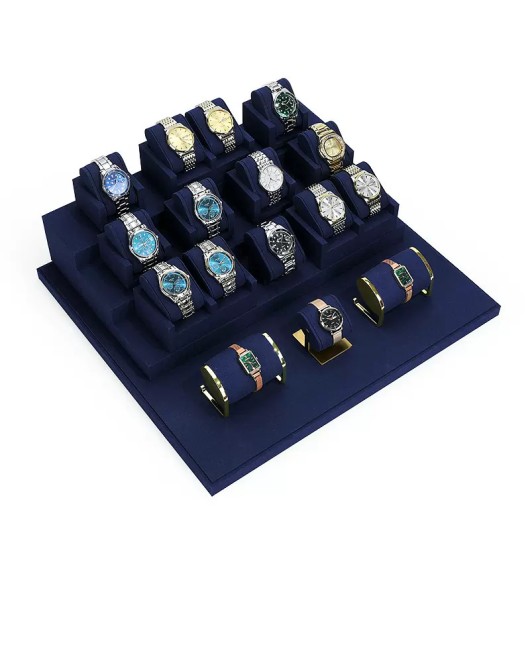 Popular Retail New Navy Blue Velvet Watch Display Set