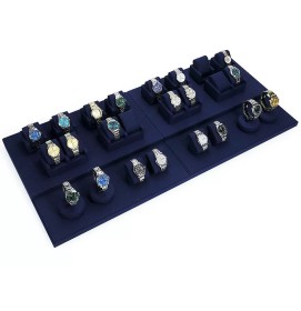 Premium Navy Blue Velvet Watch Showcase Display Set