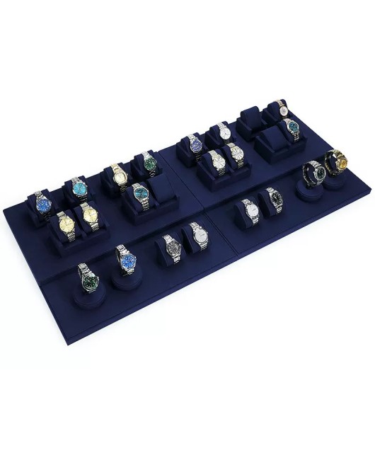 Premium Navy Blue Velvet Watch Showcase Display Set