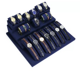 Premium Retail New Navy Blue Velvet Watch Display Set