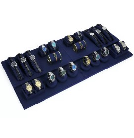 Retail Navy Blue Velvet Watch Showcase Display Set