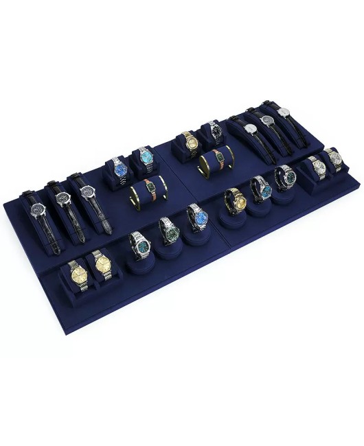 Retail Navy Blue Velvet Watch Showcase Display Set