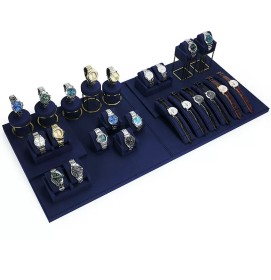 Retail New Luxury Navy Blue Velvet Watch Display Set