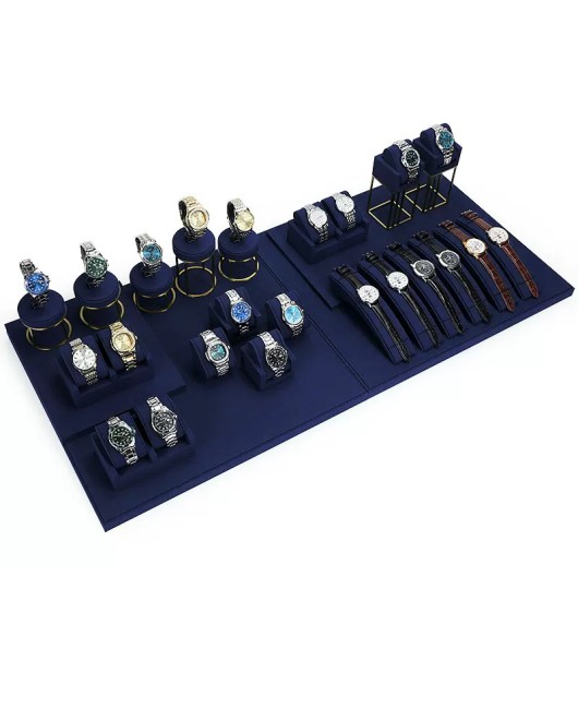 Retail New Luxury Navy Blue Velvet Watch Display Set