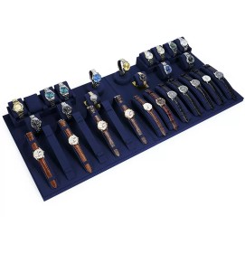 Retail New Navy Blue Velvet Watch Showcase Display Set
