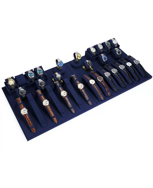 Retail New Navy Blue Velvet Watch Showcase Display Set