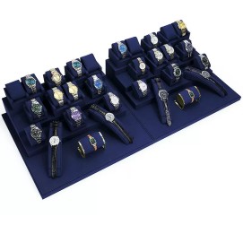 Wholesale Navy Blue Velvet Watch Showcase Display Set