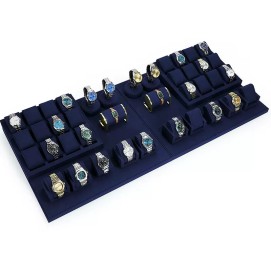 Wholesale New Navy Blue Velvet Watch Showcase Display Set