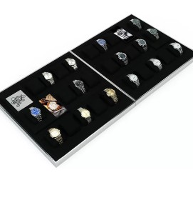 Luxury New Silver Trim Black Velvet Watch Display Tray