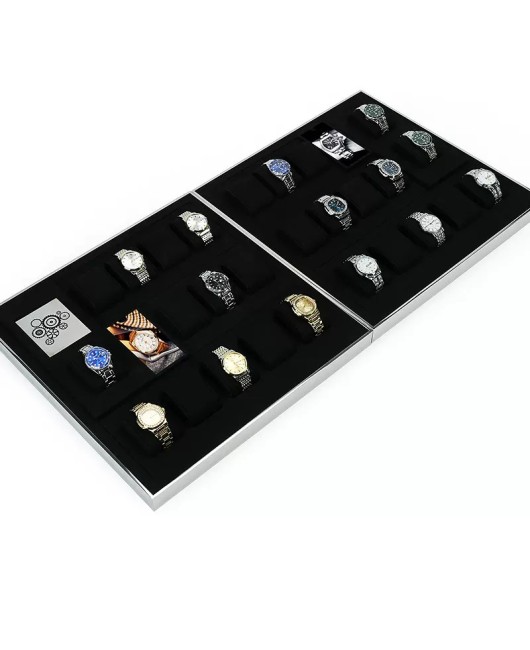 Luxury New Silver Trim Black Velvet Watch Display Tray