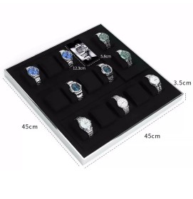 New Silver Trim Black Velvet Watch Display Tray