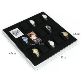 Silver Trim Black Velvet Watch Display Tray
