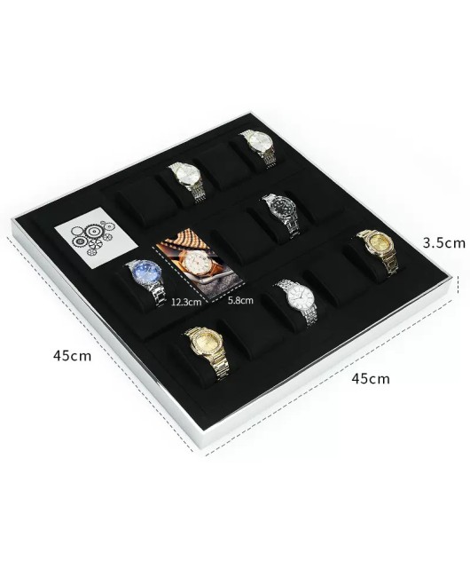 Silver Trim Black Velvet Watch Display Tray