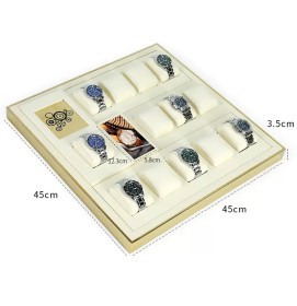High End Gold Trim Off White Velvet Watch Display Tray