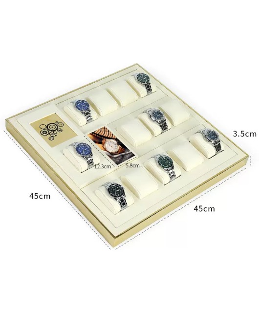 High End Gold Trim Off White Velvet Watch Display Tray