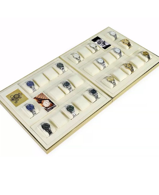 Luxury Popular Gold Trim Off White Velvet Watch Display Tray