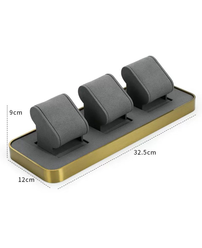 Gold Trim Dark Gray Velvet Watch Display Stands Gold Trim Dark Gray Velvet Watch Display Stands