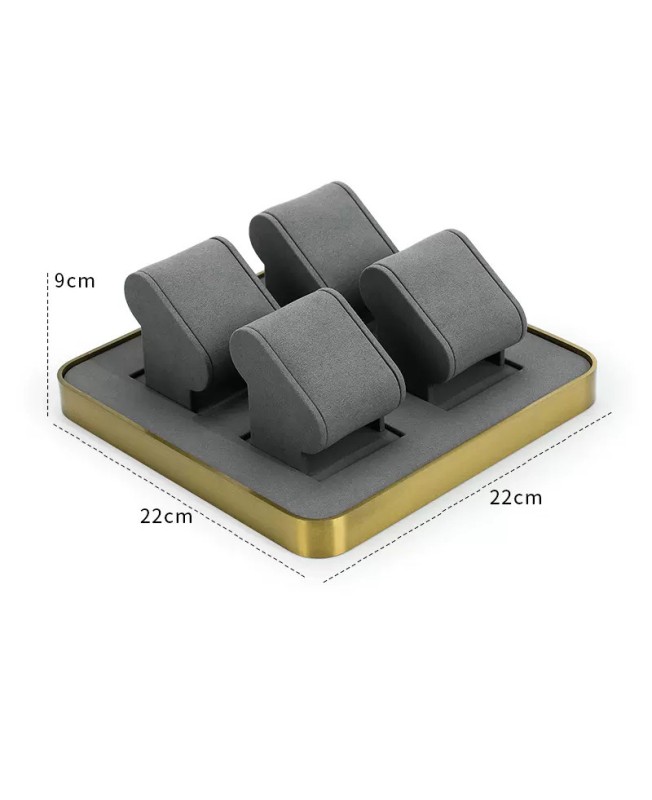 Gold Trim Dark Gray Velvet Watch Display Stands Gold Trim Dark Gray Velvet Watch Display Stands