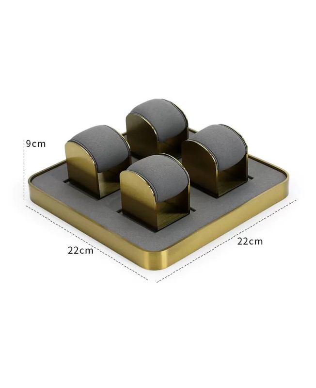 Suporte para Relógios em Metal Dourado e Veludo Cinza Escuro Suporte para Relógios em Metal Dourado e Veludo Cinza Escuro