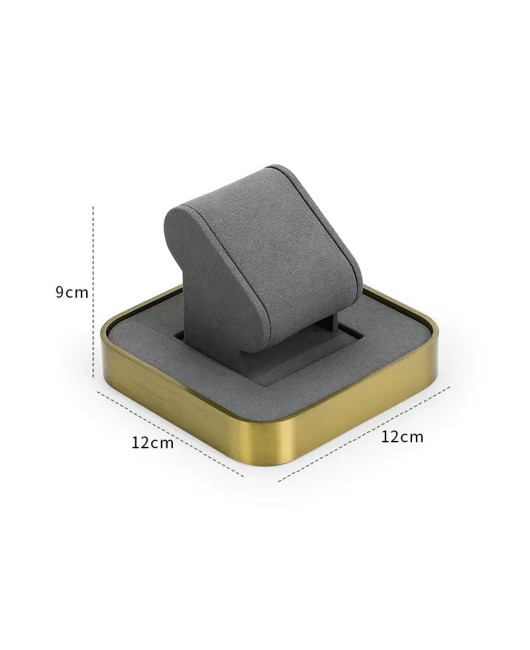 Gold Trim Dark Gray Velvet Watch Display Stands
