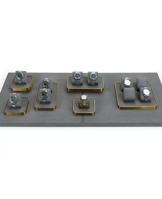 Gold Trim Dark Gray Velvet Watch Holder Tray